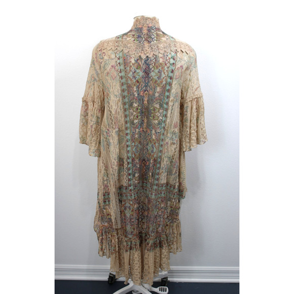 Origami by Vivien Duster Cover Size L Chiffon Sheer Embroidered Boho Tiered - Picture 5 of 10